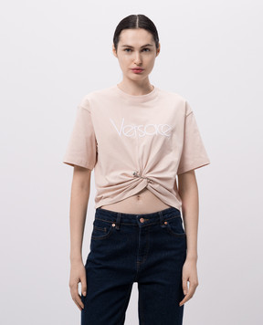 Versace Beige cropped T-shirt with logo and branded pin 10188981A13610