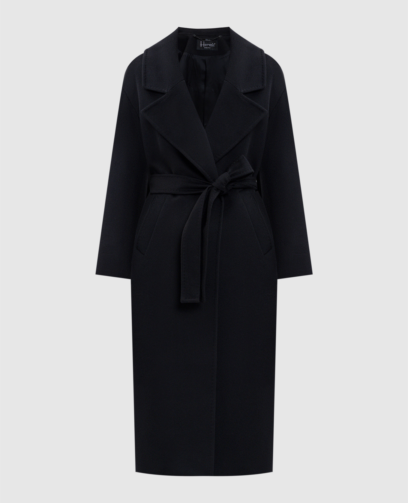 

Black cashmere coat with belt Heresis