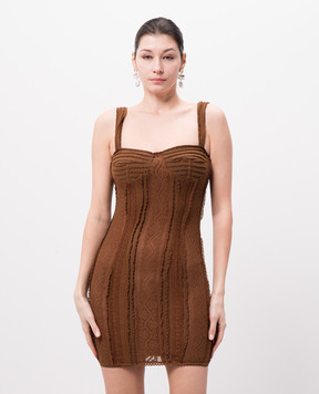 Charo Ruiz Selene brown mini dress with lace 255600