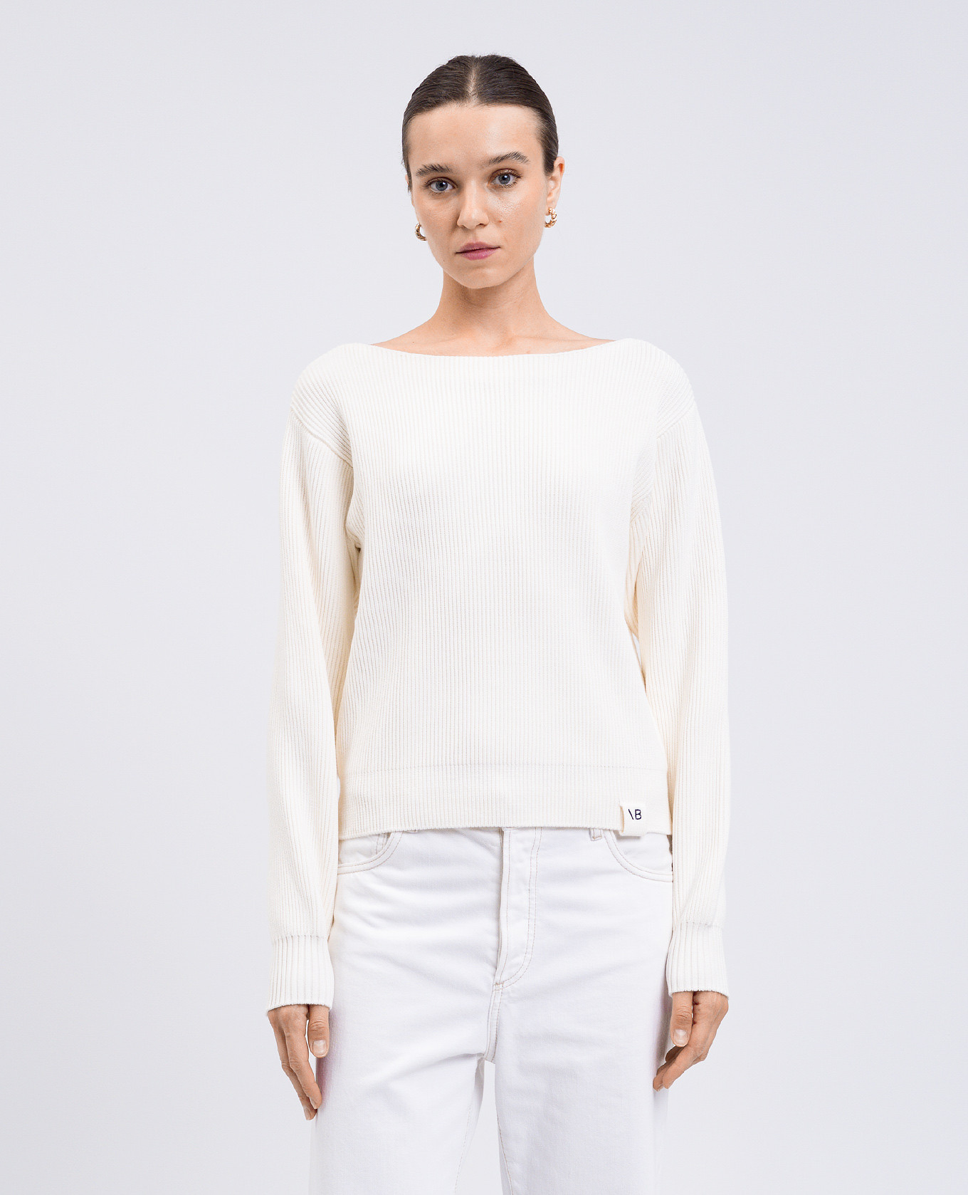 

White sweater with monogram logo patch Victoria Beckham