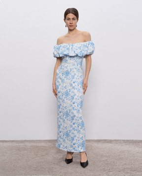 Rowen Rose White floral print midi dress DRSRR388WHTBLUEROSES