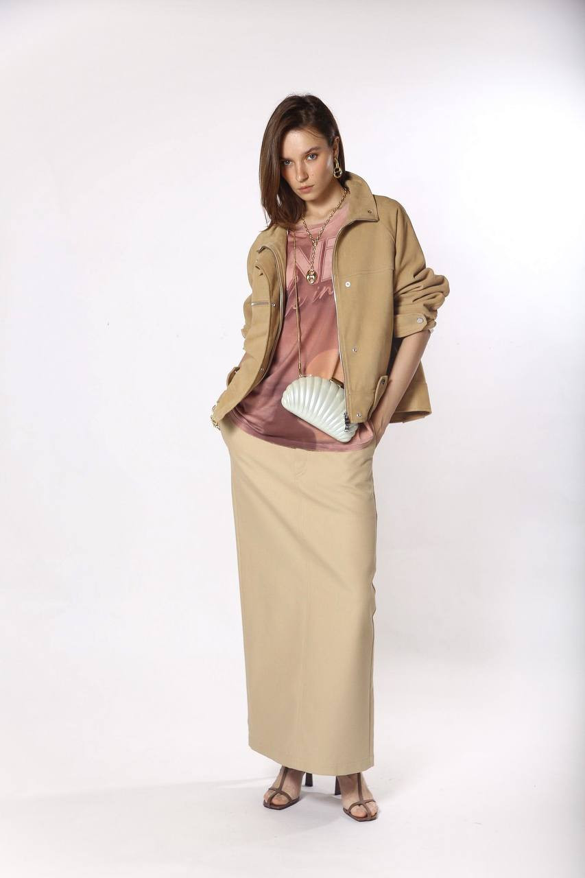 

Beige midi skirt WARDROBE.NYC
