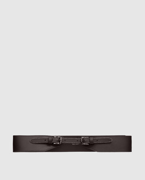 Peserico Brown leather belt with monil chain S32593C0CC686