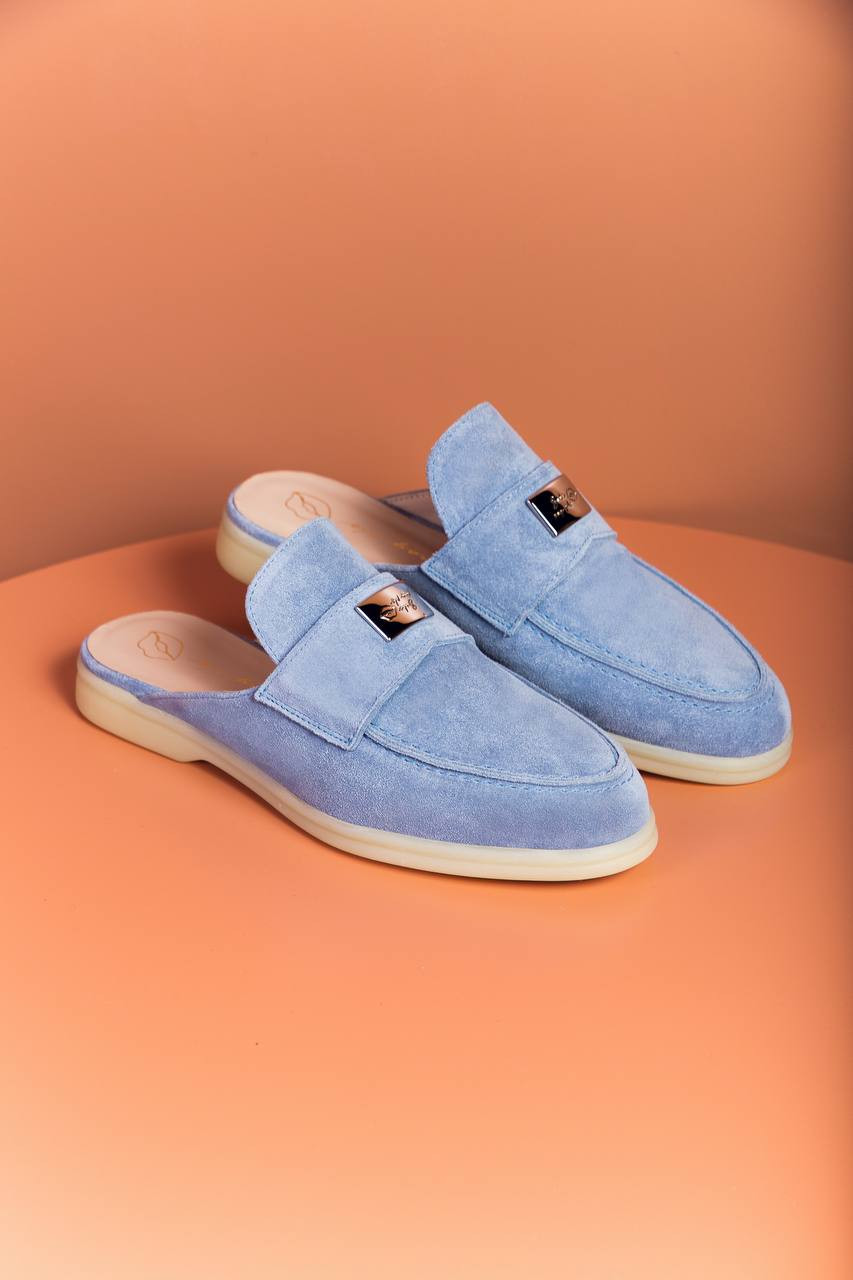 

Blue suede mules with logo Babe Pay Pls, Light blue