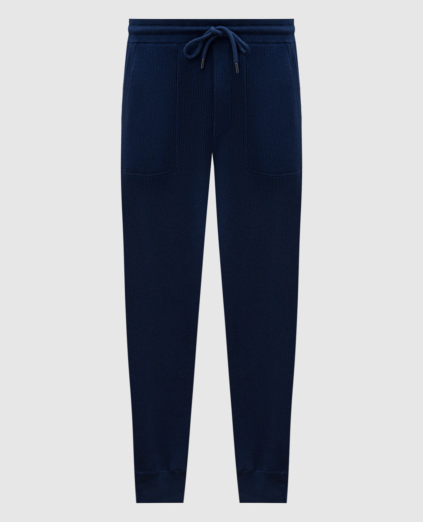 Blue ribbed joggers with embroidered logo emblem Brunello Cucinelli