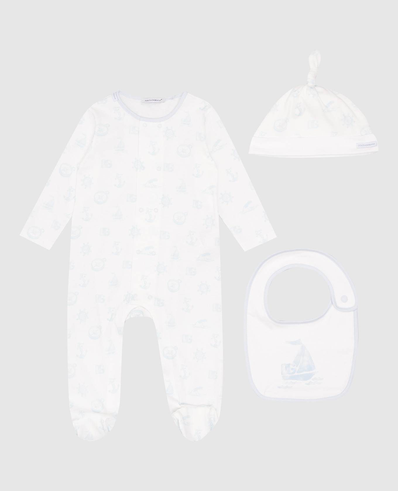 

Baby set of onesie, hat and bib with monogram logo Dolce&Gabbana, White