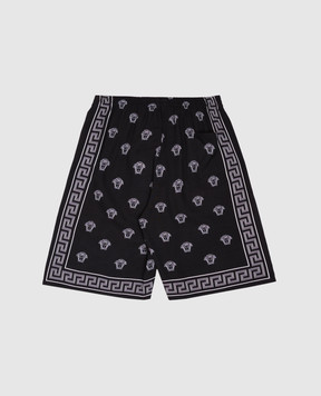 Versace Children's black shorts with Medusa Bandana print 10182681A13057