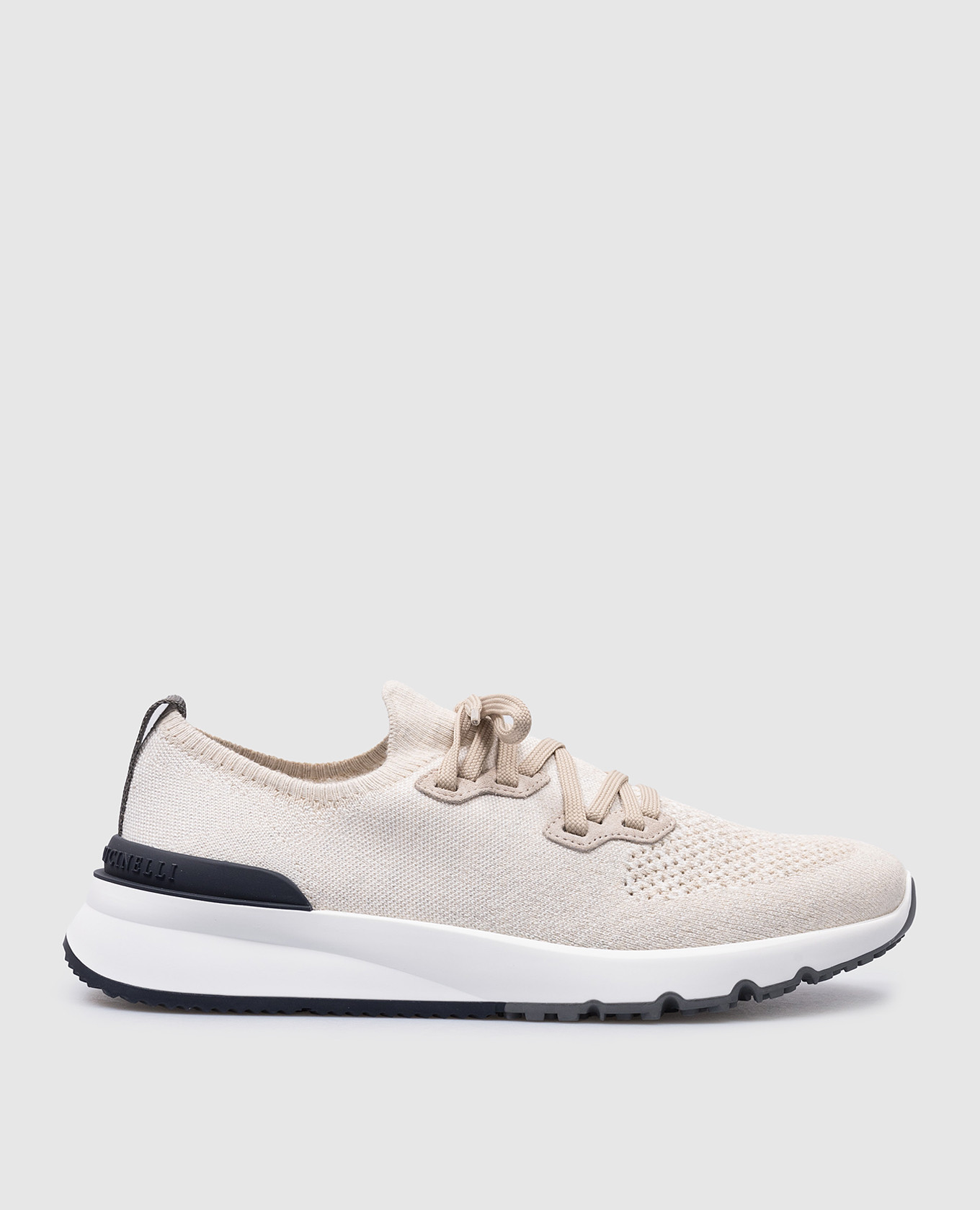 

Beige sneakers with leather inserts with a textured logo Brunello Cucinelli