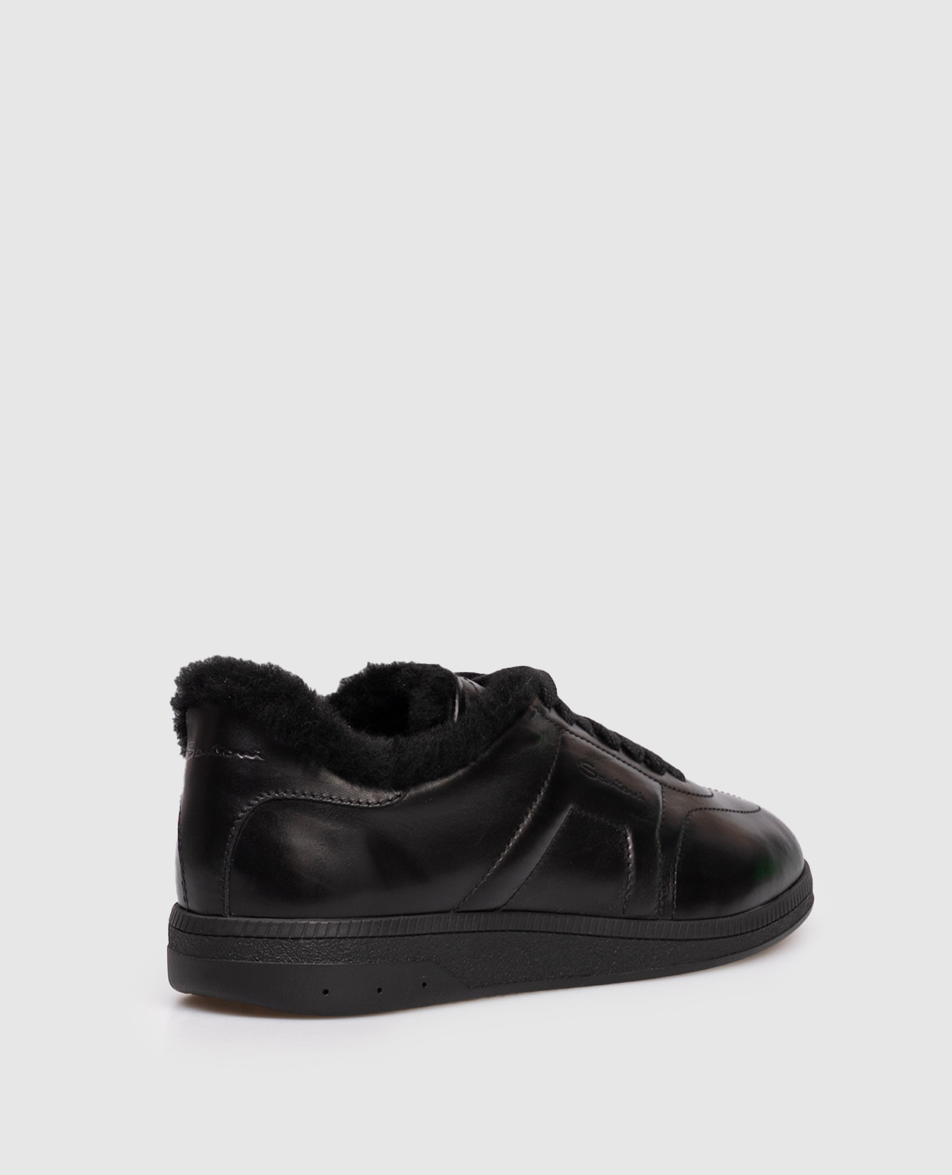 

Black leather glossy sneakers with fur trim Santoni