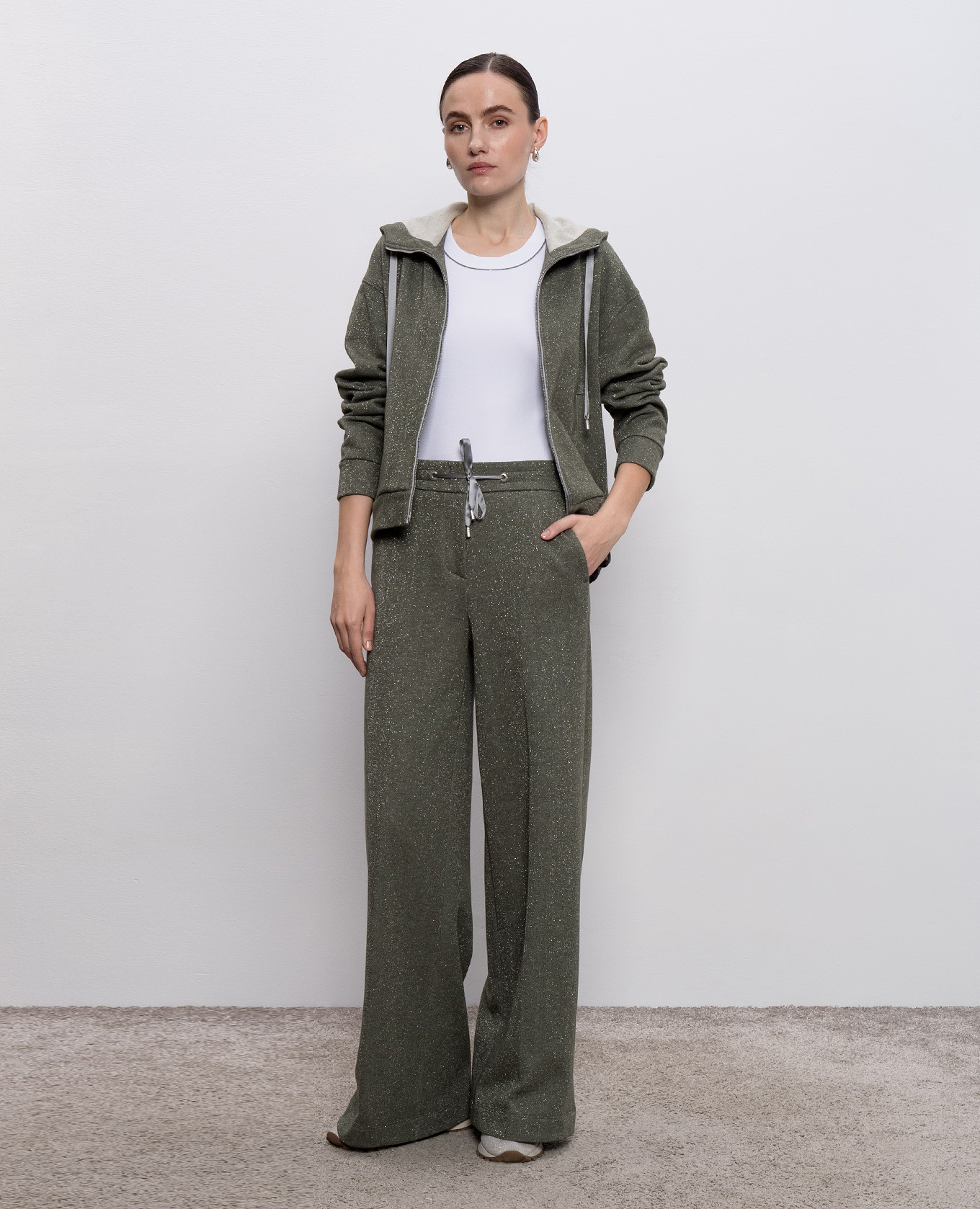 

Khaki insulated pants with lurex Peserico