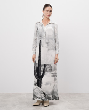 Veronique Branquinho Gray maxi dress with printed silk VPG411AVG400A