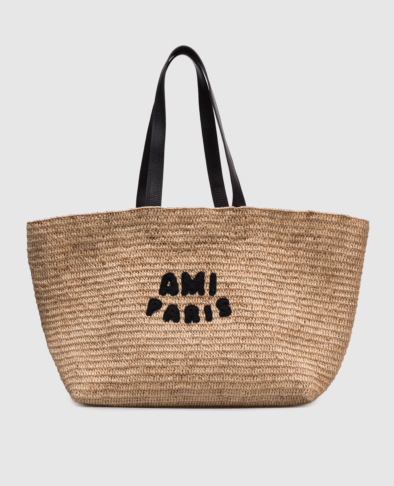 

Beige woven raffia tote bag with logo Ami Paris