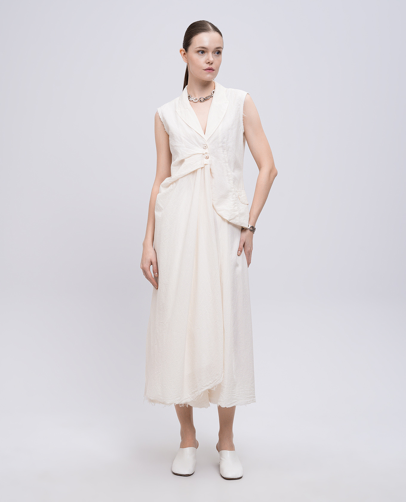 

Beige midi skirt with bamboo and linen Marc Le Bihan