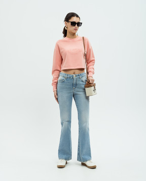 Balmain Orange cropped sweatshirt with logo print DF1JO006BC72