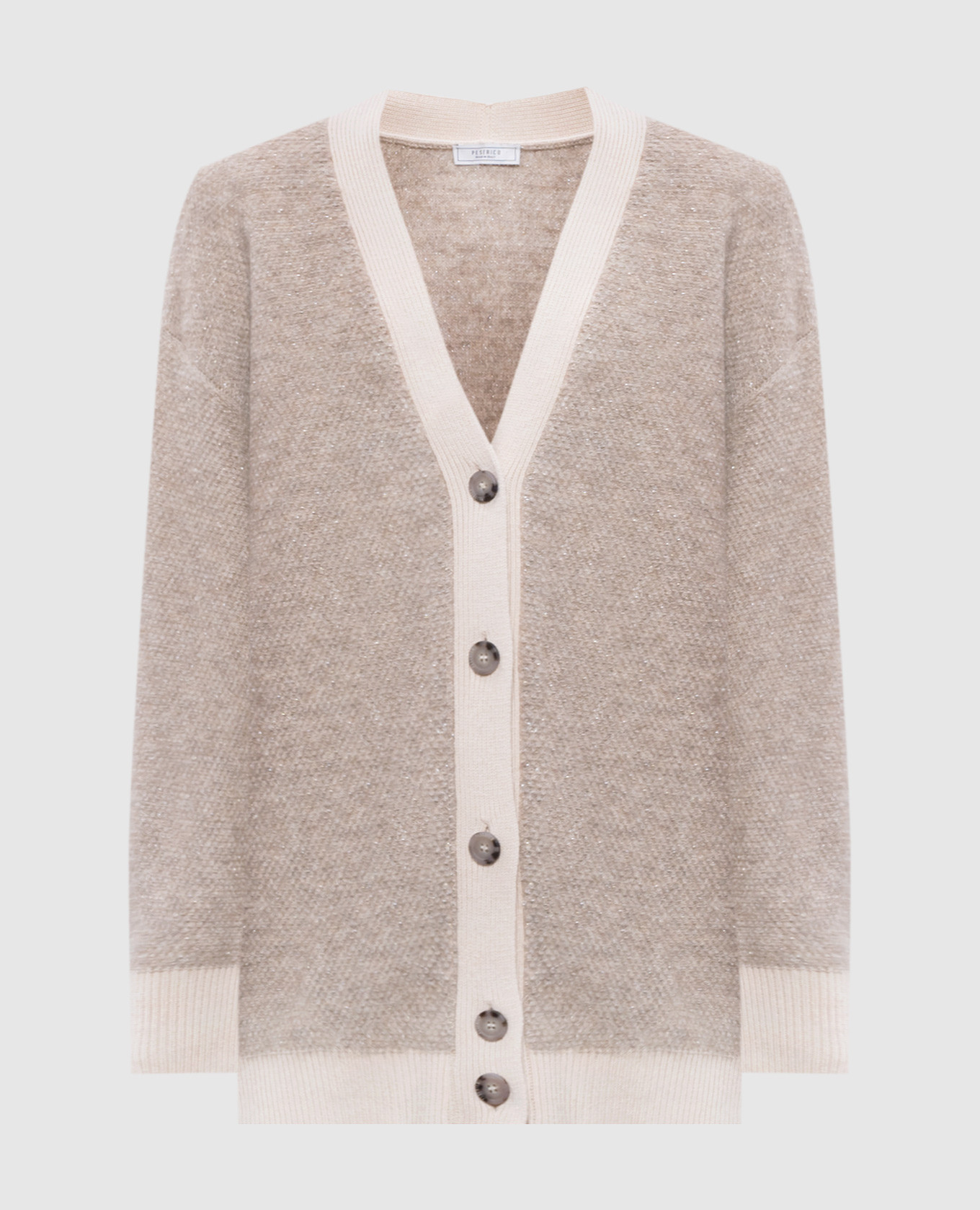 Beige wool, silk and cashmere cardigan with lurex peserico