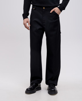 Versace Black wool trousers with leather logo patch 10188851A08771