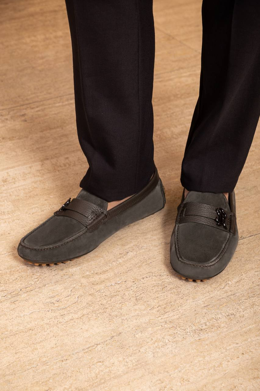 

Khaki suede loafers with monogram logo Stefano Ricci