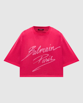 Balmain Pink cropped T-shirt with logo EF0EE020BD01