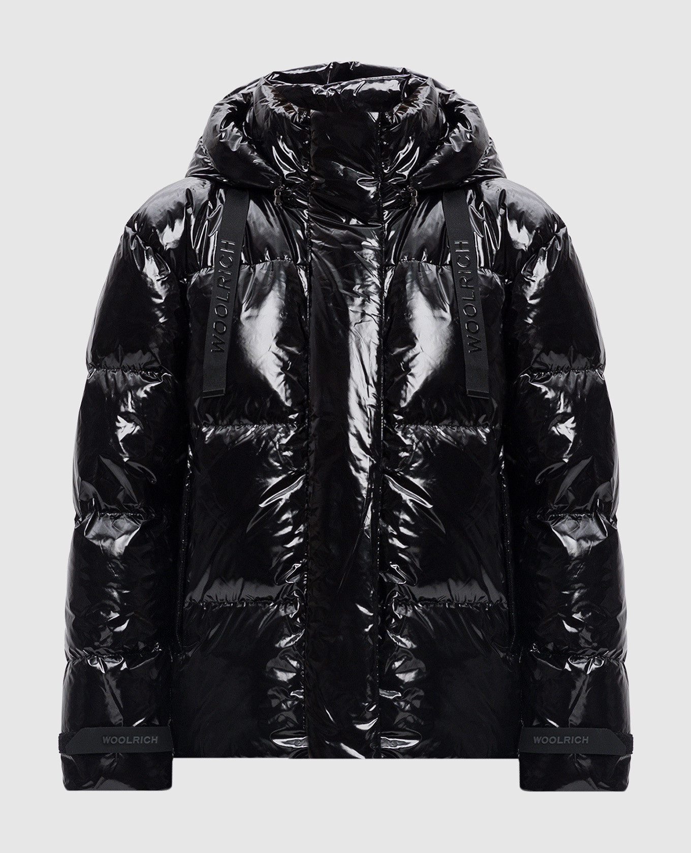 Black glossy down jacket with logo woolrich