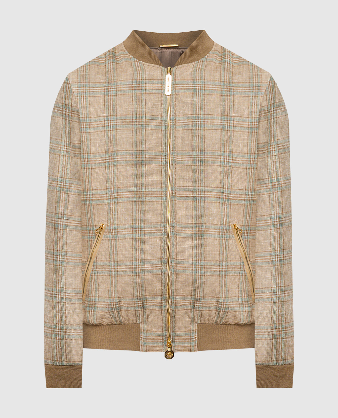 

Brown wool, cashmere, silk and linen bomber jacket with leather inserts Stefano Ricci