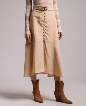 Twinset Beige linen skirt with metallic logo 241TP2523