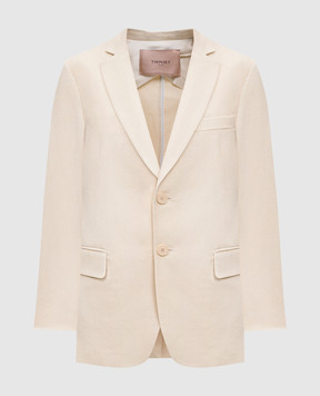 Twinset Beige linen jacket with logo emblem 251TP2760