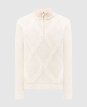 Cashmere&Whiskey White merino wool sweater with geometric pattern CH06