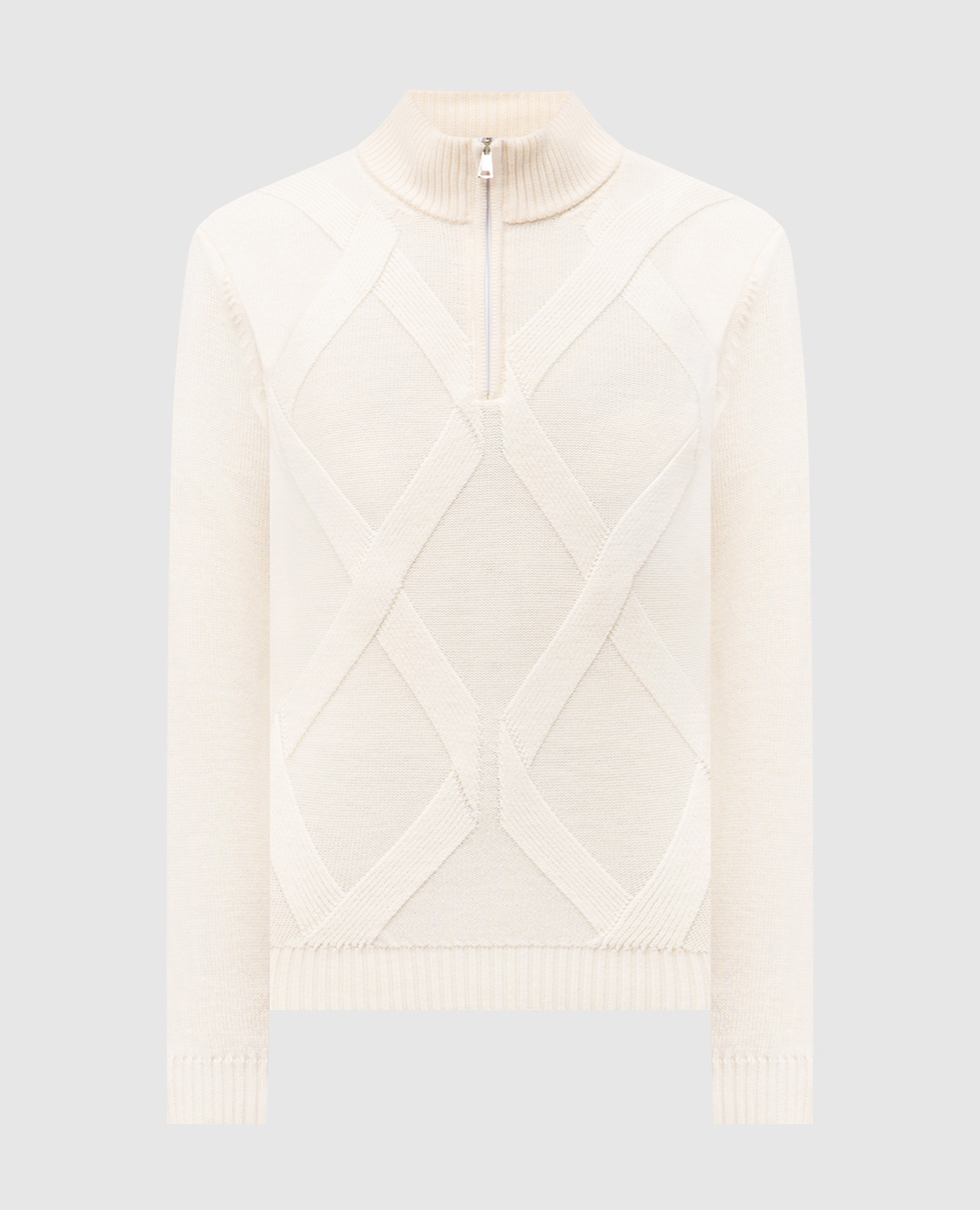 White merino wool sweater with geometric pattern Cashmere&Whiskey