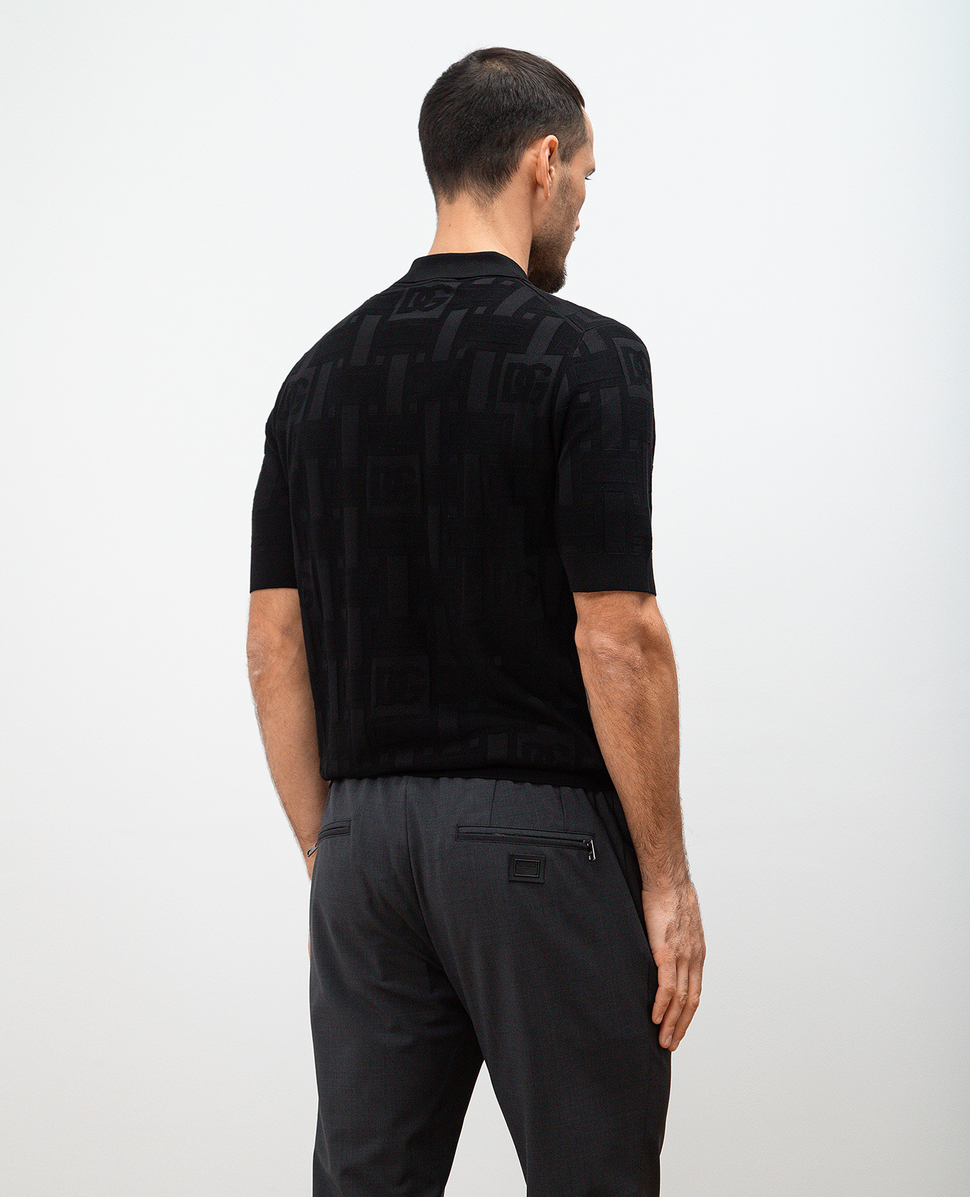 

Black silk polo with a woven logo pattern Dolce&Gabbana