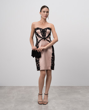 Pavoni Beige silk dress with lace RWRS1209