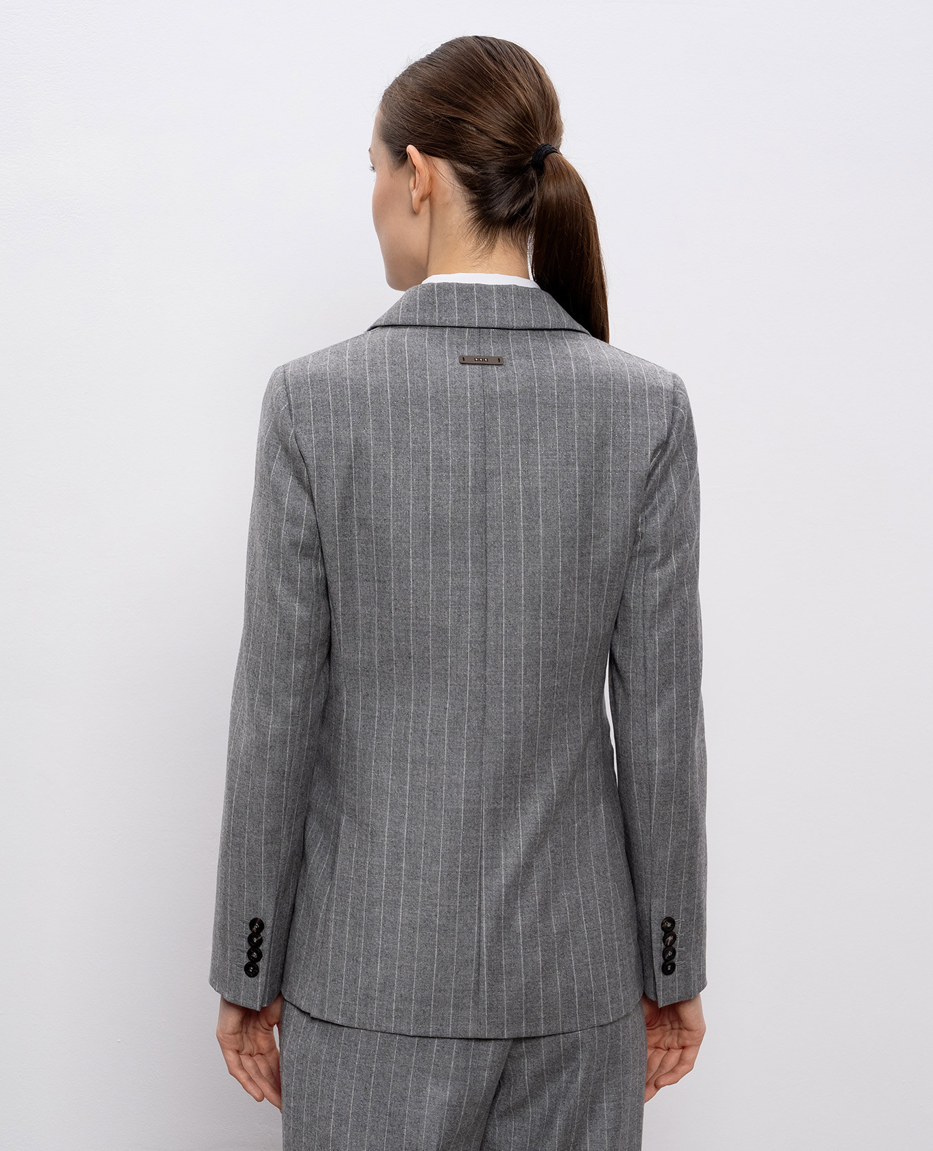 Grey double-breasted striped wool jacket Peserico 4