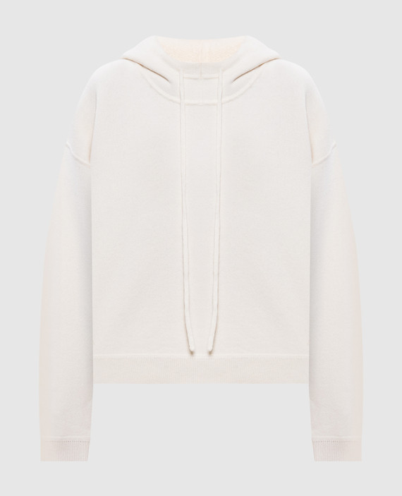 SARLA white cashmere hoodie with embroidery