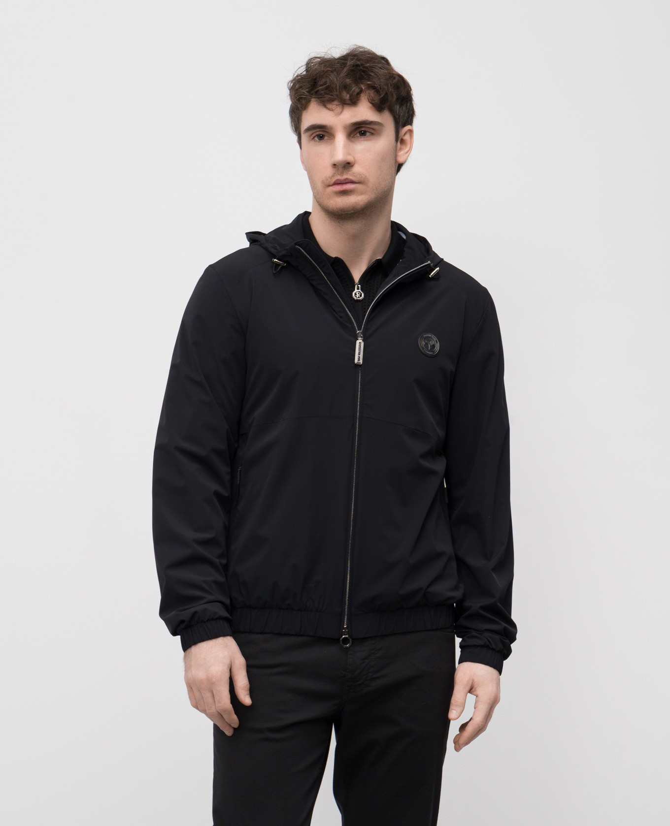 

Black windbreaker with logo patch Stefano Ricci