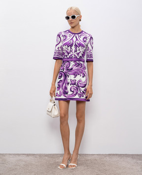 Dolce&Gabbana White linen mini dress with Majolica print F6TSUTFP9AK