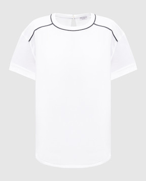 Brunello Cucinelli White T-shirt with monil chain and lapels M0T81FP330