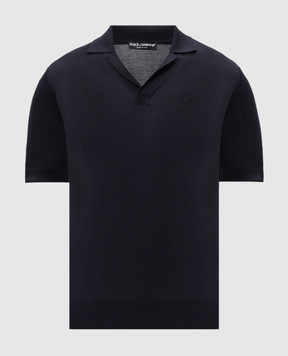 Dolce&Gabbana Blue silk polo shirt with logo embroidery GXZ09ZJBSK3