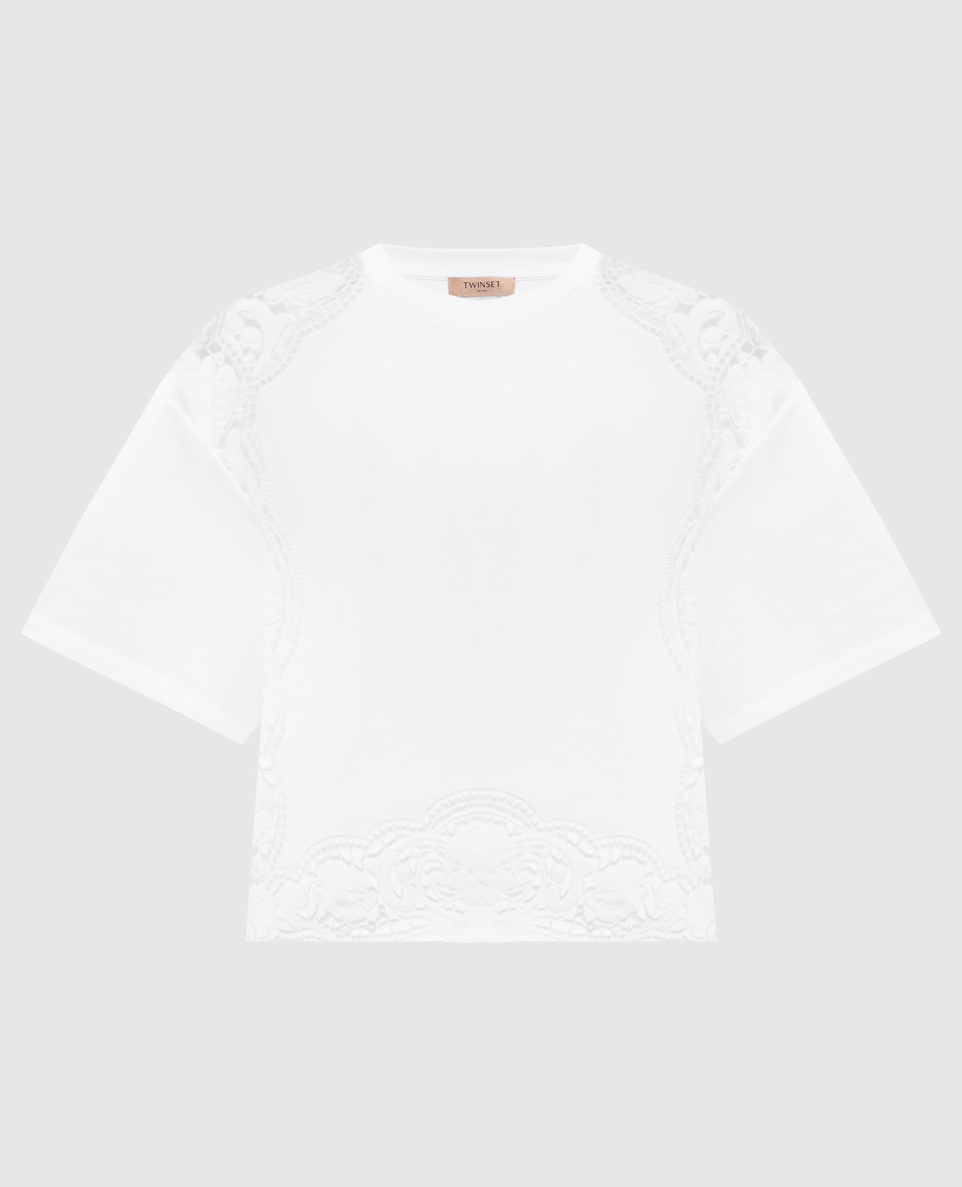

White T-shirt with Richelieu embroidery Twinset