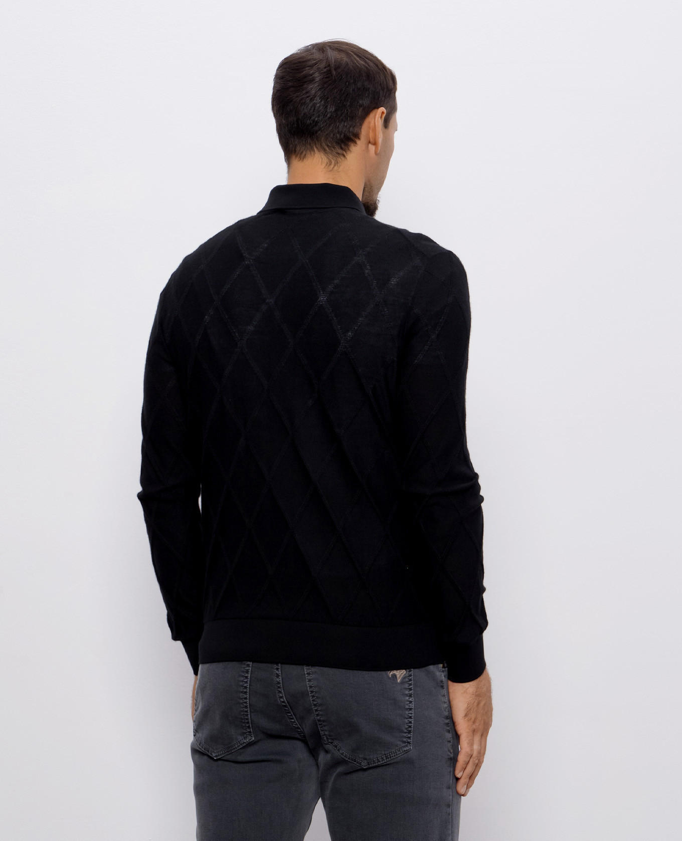 

Black cashmere polo shirt with geometric pattern Stefano Ricci