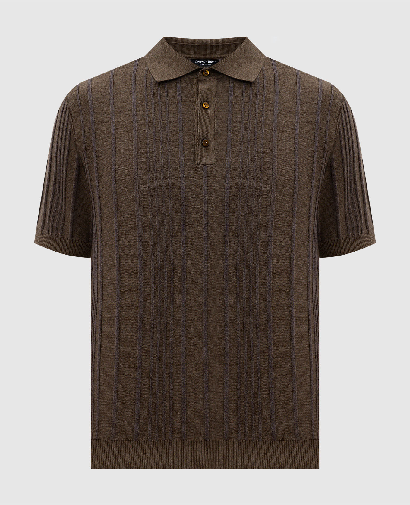

Brown linen polo with woven pattern Stefano Ricci