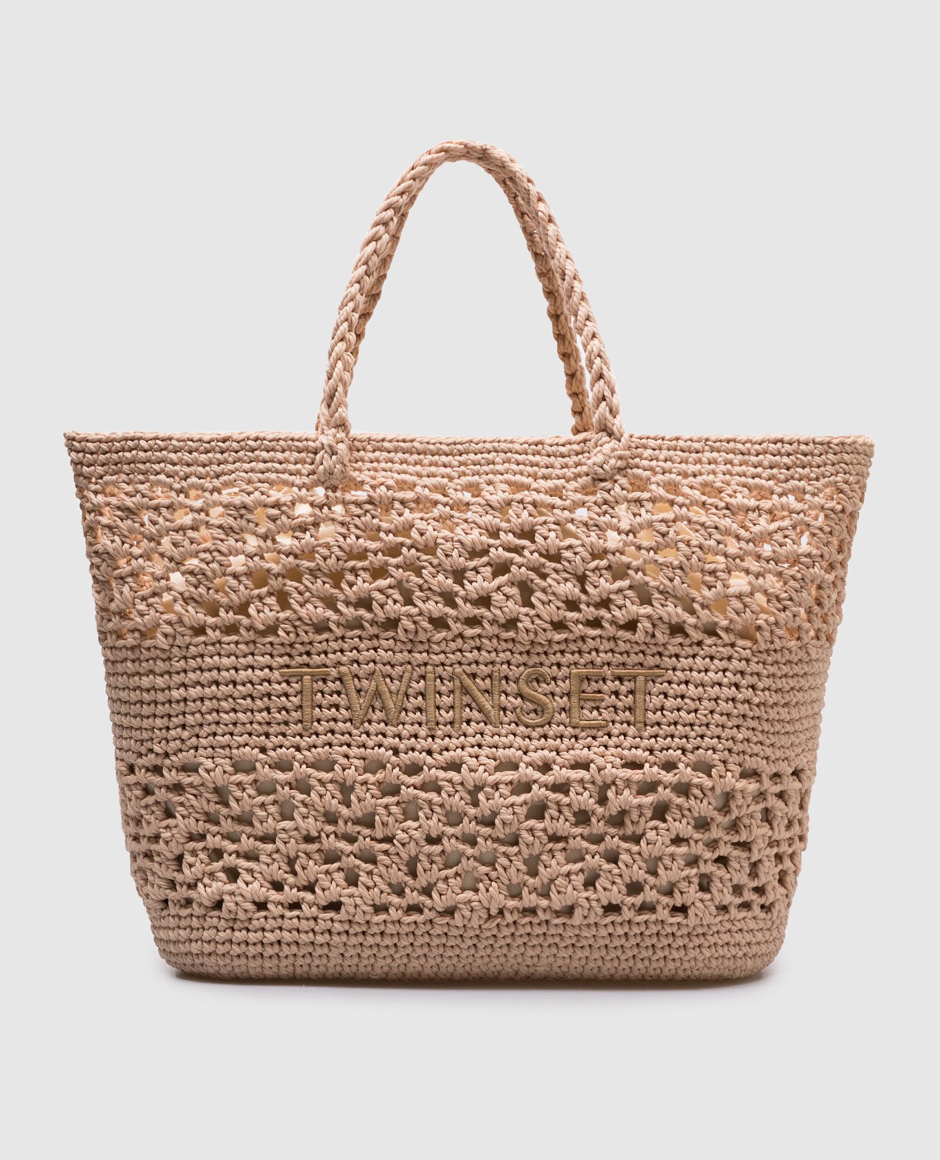 

Beige Bohemienne tote bag with logo embroidery Twinset