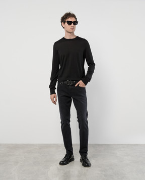 Dolce&Gabbana Black silk jumper with matching logo embroidery GXX02ZJBSJS