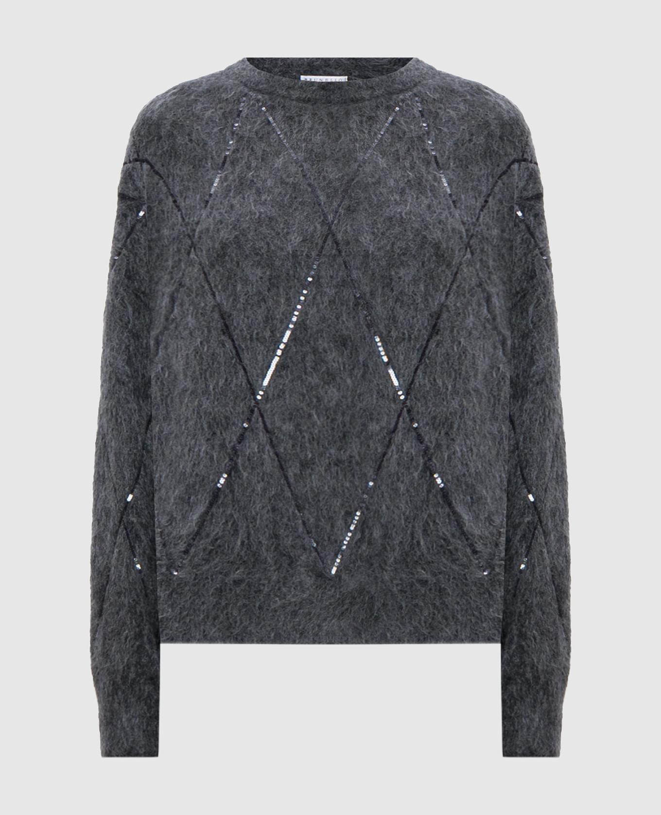 Gray wool and cashmere sweater with sequins brunello cucinelli