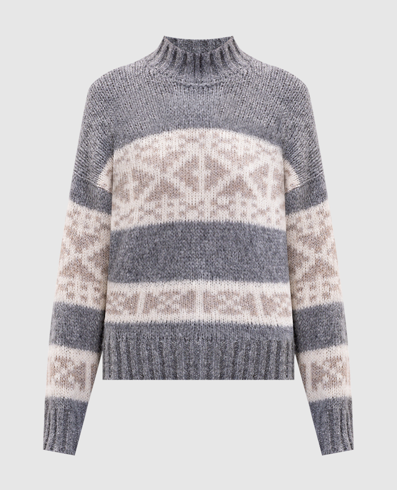 Grey wool sweater with jacquard pattern Peserico