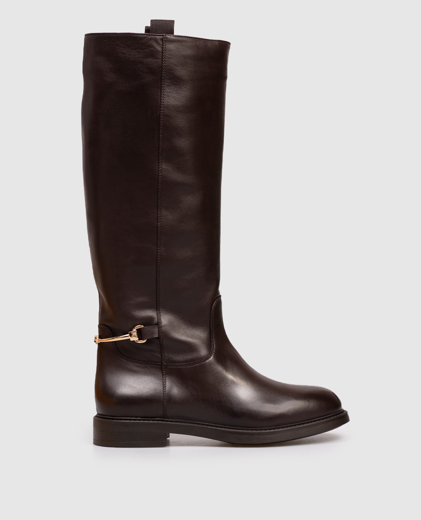 Brown leather boots with logo