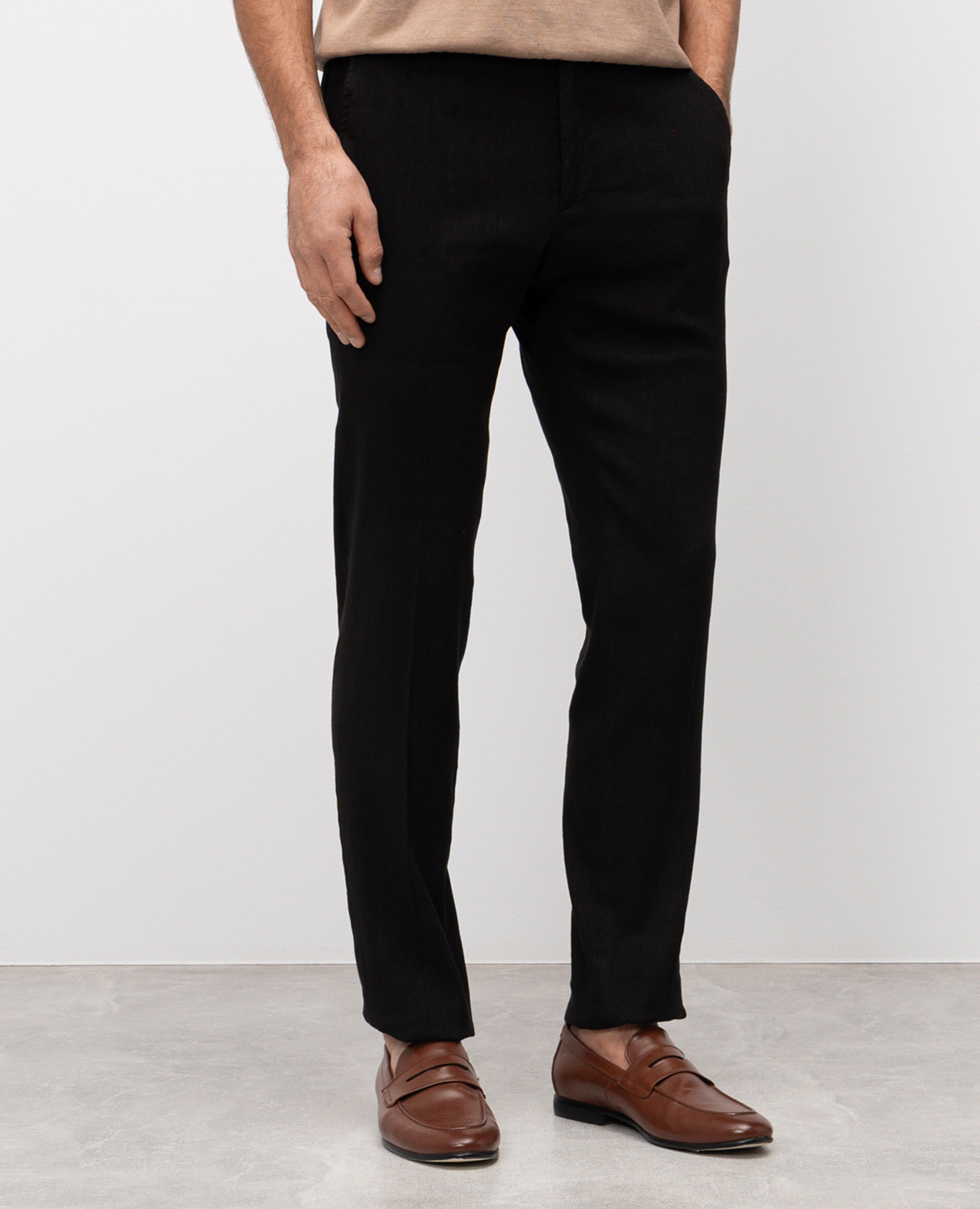 

Black linen pants with metal logo emblem Stefano Ricci