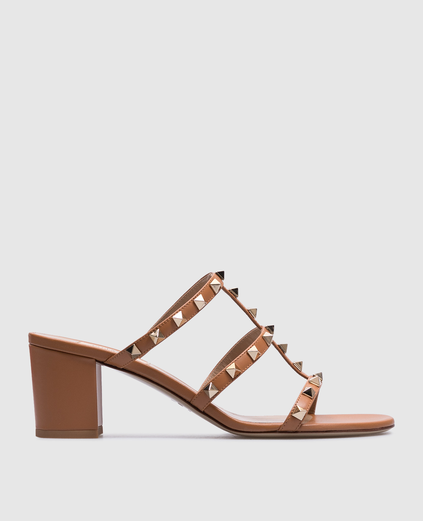 Nou Valentino ROCKSTUD brown leather mules