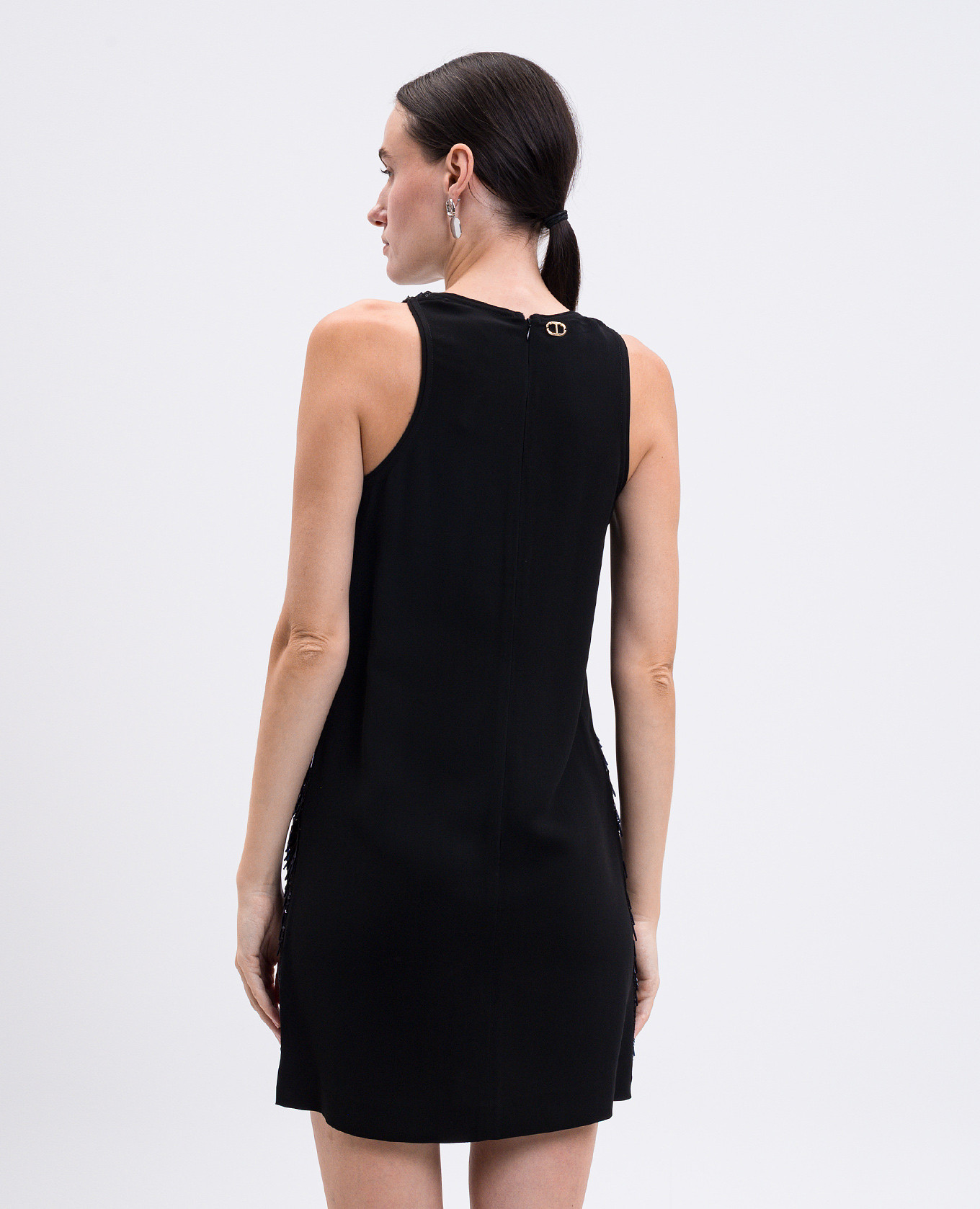 

Black mini dress with sequins and scrawl Twinset