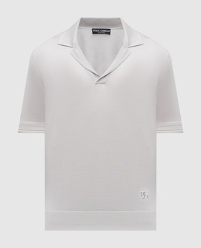 Dolce&Gabbana Grey silk polo shirt with DG logo monogram embroidery GXZ09ZJBSLV