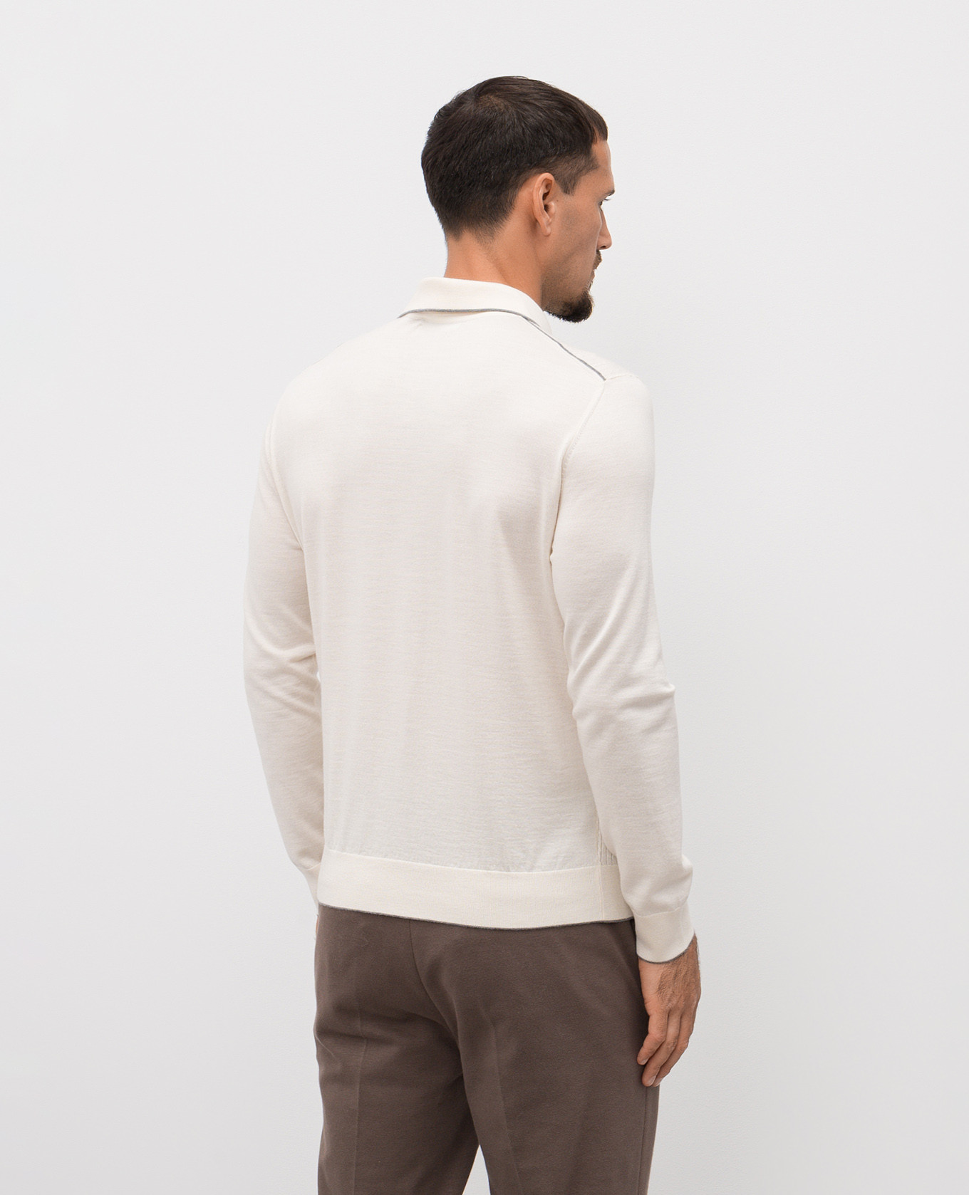 

White wool, silk and cashmere polo shirt with monogram pattern Stefano Ricci