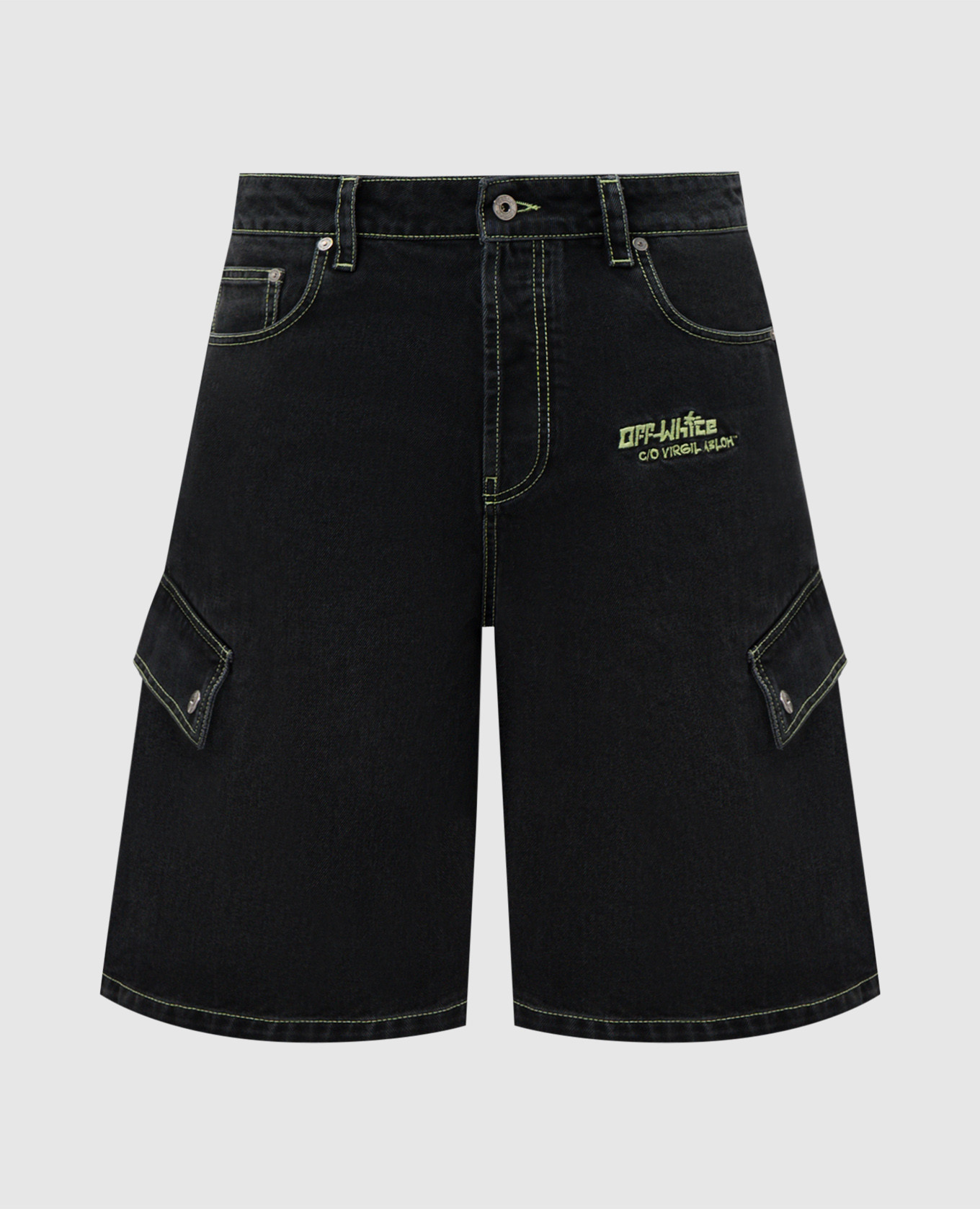 

Black denim cargo shorts with logo embroidery Off-White